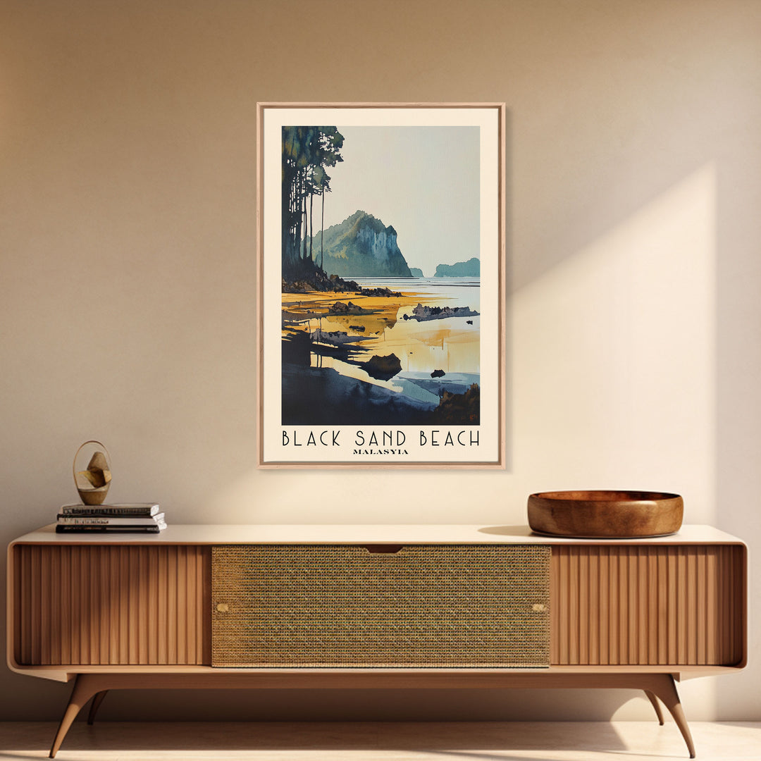 Black Sand Beach, Malasyia Watercolor Print, Vacation Gift, Malasyia Wall Art, Beach Painting, Beach Decor, Beach Or Lakehouse Art