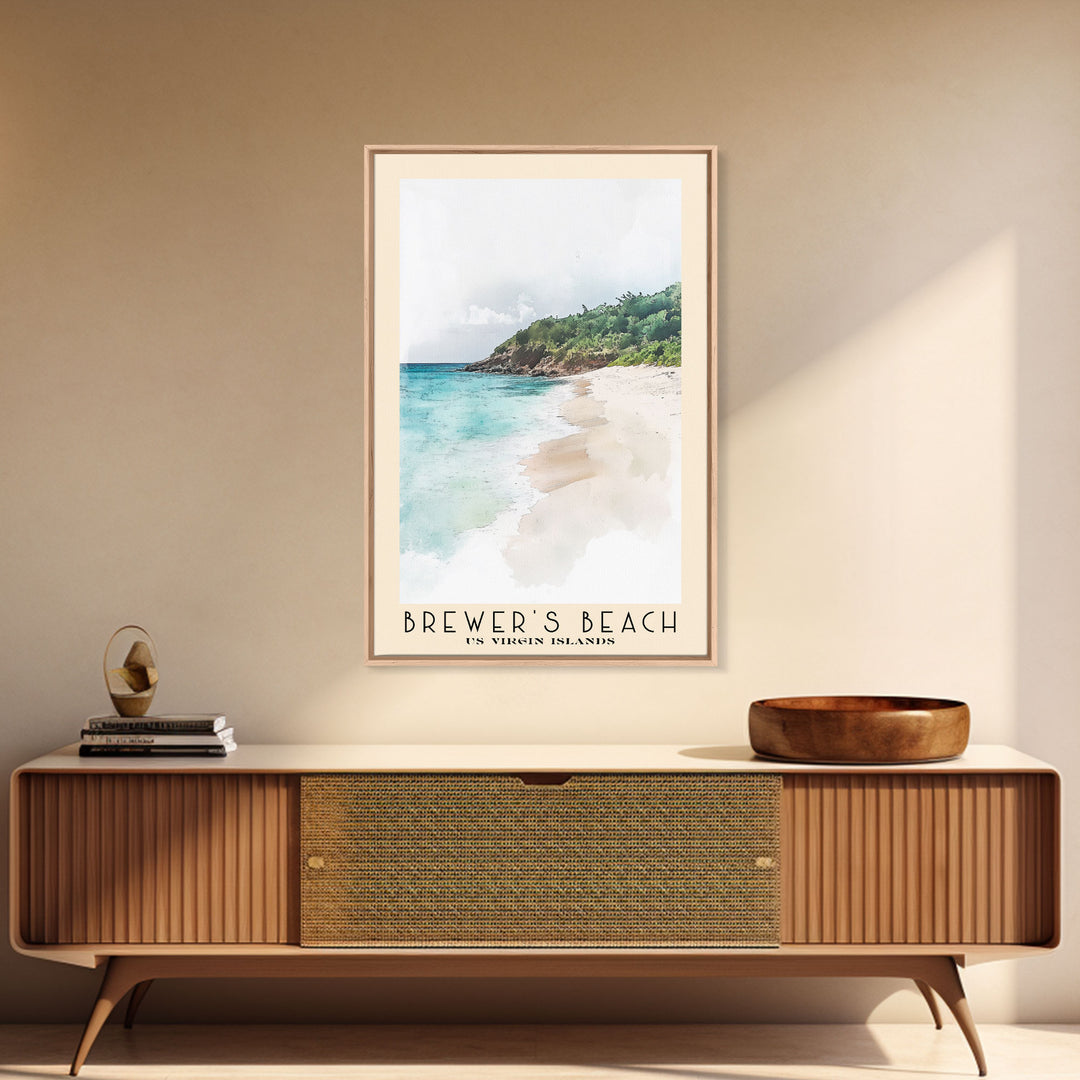 Brewer’s Beach, US Virgin islands Watercolor Print, Vacation Gift, US Virgin islands Wall Art, Beach Painting, Beach Decor, Large Wall Art, Wood Frame Art