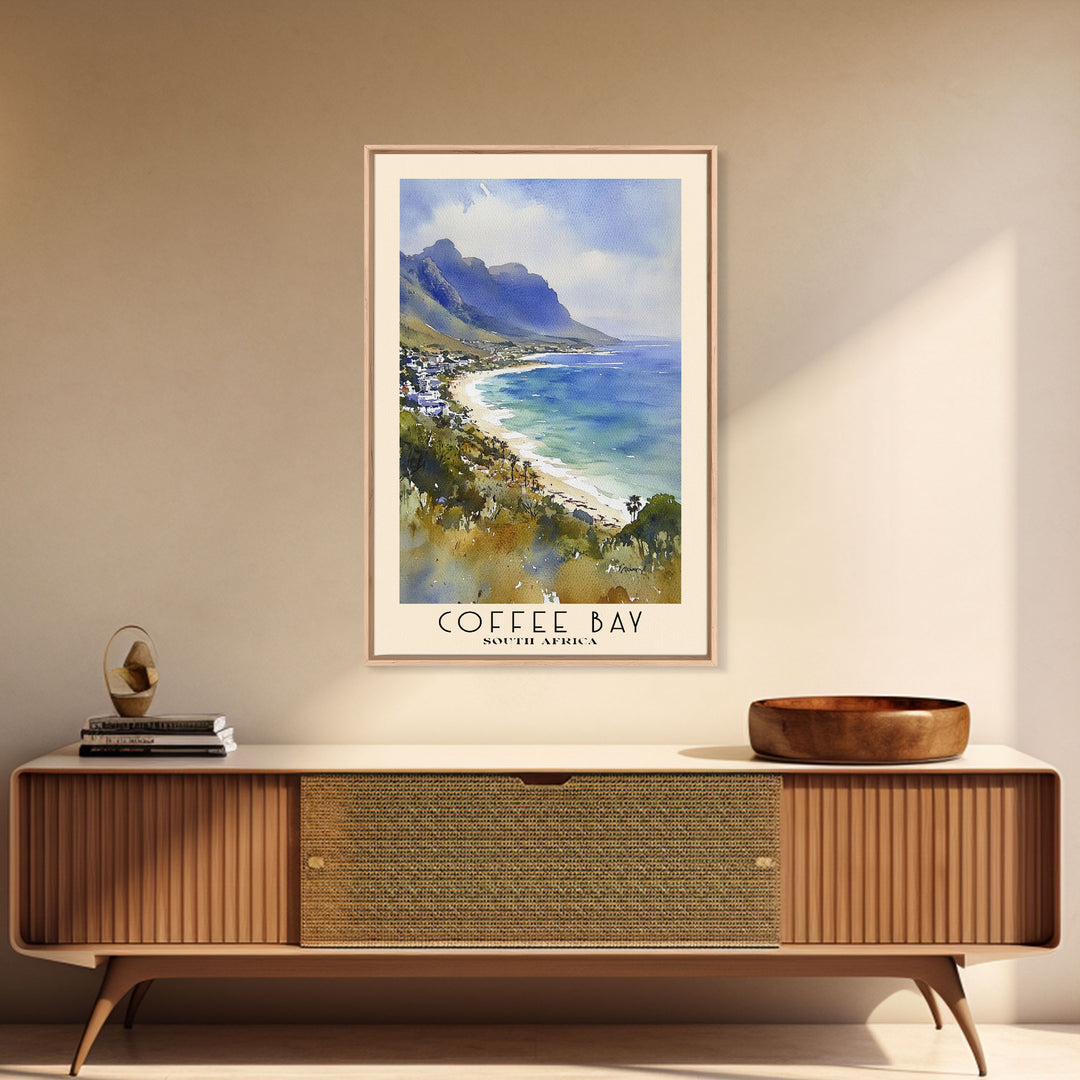 Coffee Bay, South Africa Watercolor Print, Vacation Gift, South Africa Wall Art, Beach Painting, Beach Decor, Large Wall Art, Wood Frame Art