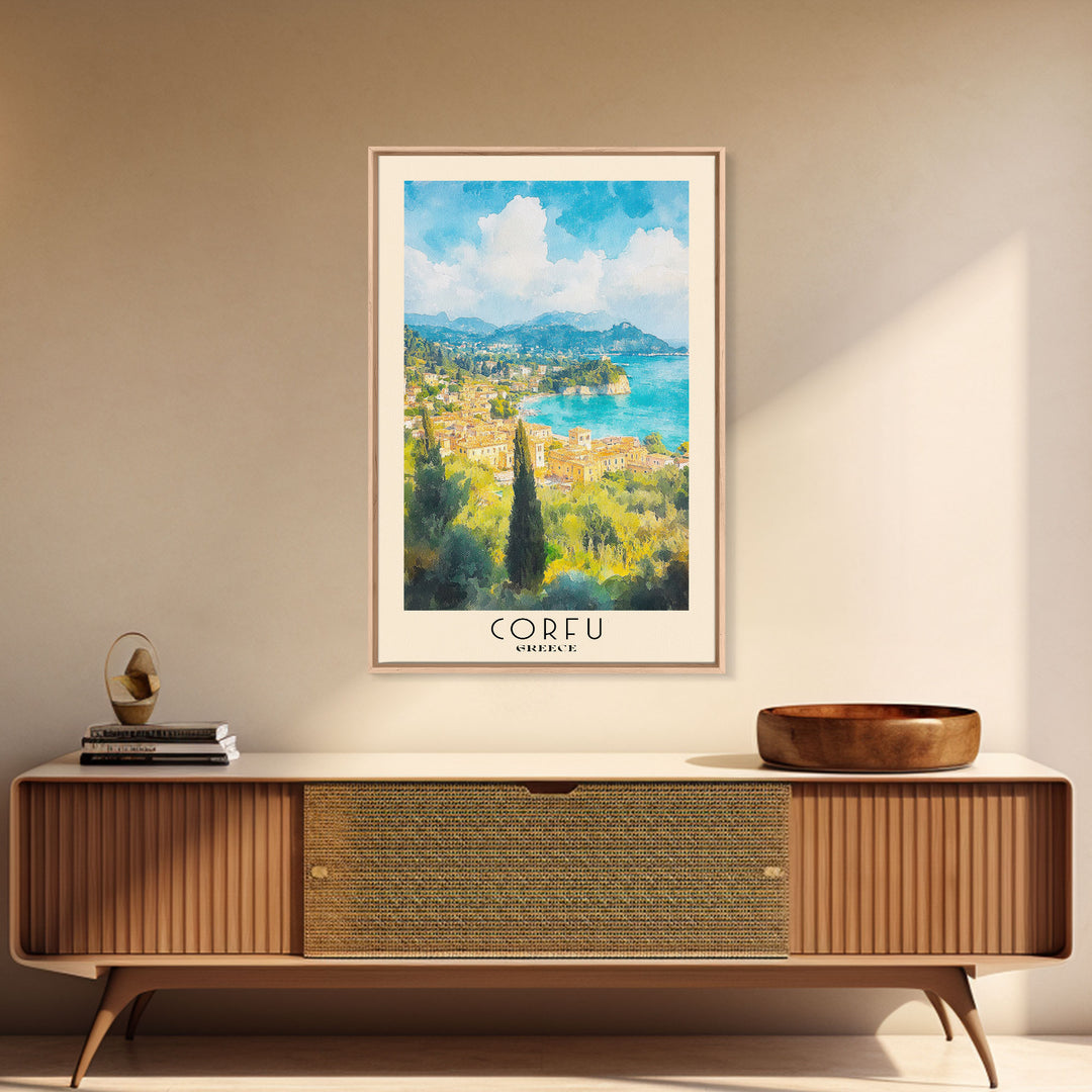 Corfu, Greece Watercolor Beach Print, Vacation Gift, Greece Wall Art, Beach Painting, Beach Decor, Beach Painting