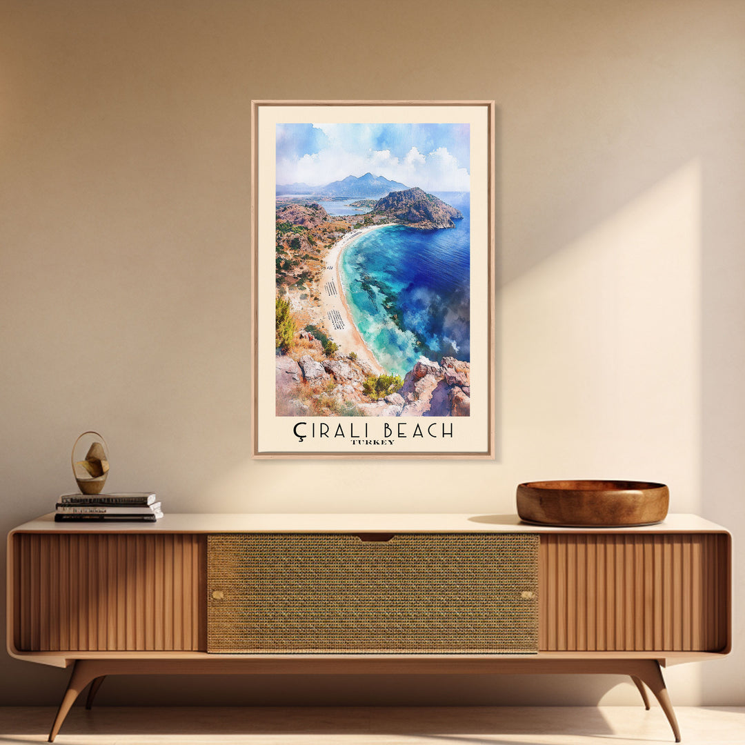 Çıralı Beach, Turkey Watercolor Print, Vacation Gift, Turkey Wall Art, Beach Painting, Beach Decor, Large Wall Art, Wood Frame Art