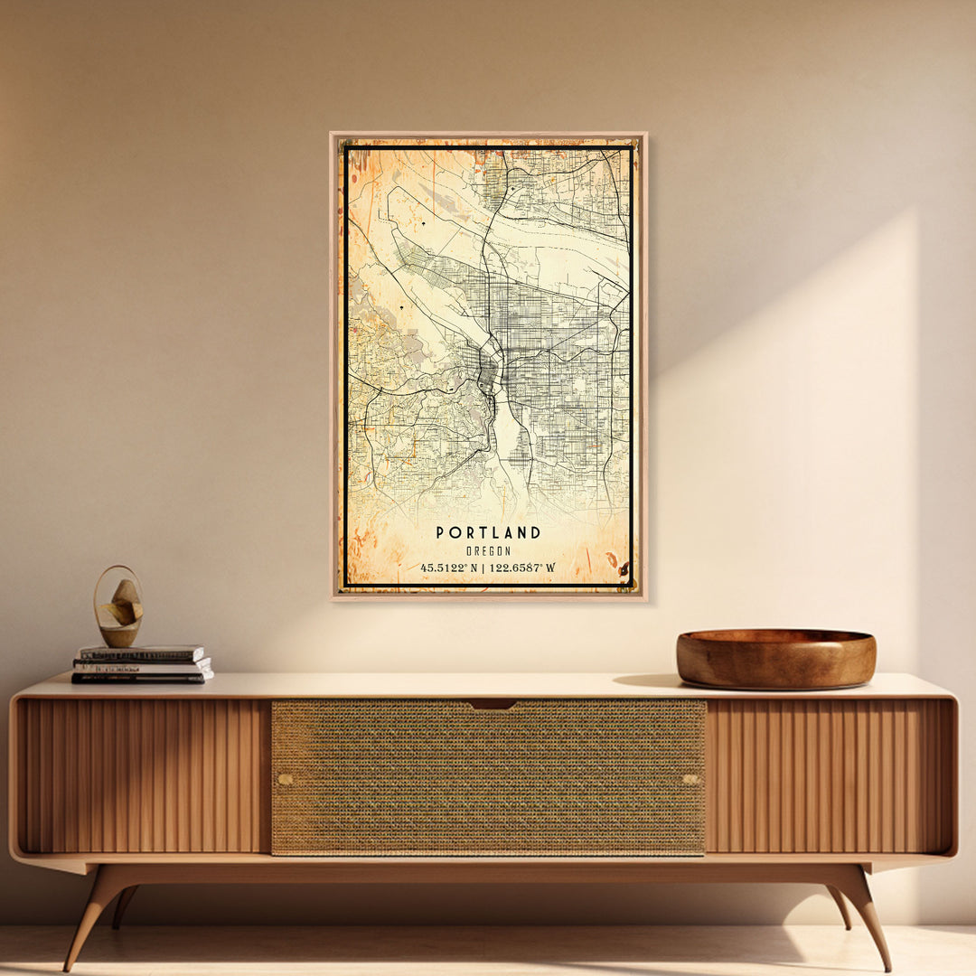 Portland Oregon Street Map, Framed Canvas Art, Oregon United States Road Map Wall Art, Office Wall Art, Portland Wall Decor for Office