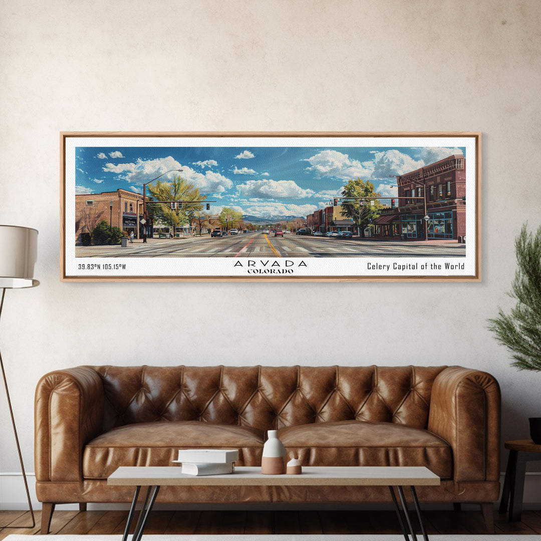 Arvada Colorado Panoramic Painting, Watercolor Framed Canvas Print, Scenic Cityscape, Travel Poster, Wall Decor, Living Room Art, Office Wall Art