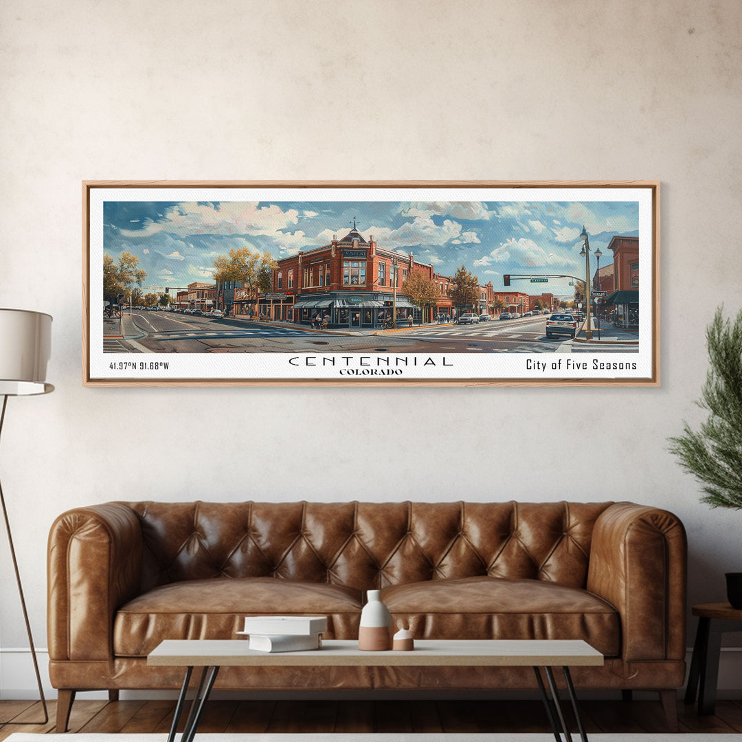 Centennial Colorado Panoramic Watercolor Painting Framed Canvas Print, Travel Poster Art, Mountain Landscape, Home Decor, Living Room Decoration, Office Wall Art, Colorado-Themed Gift