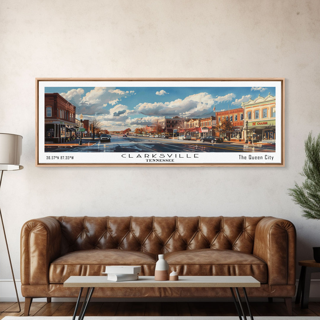 Clarksville Tennessee Panoramic Watercolor Painting Framed Canvas Print, Travel Poster Art, Scenic Landscape, Home Decor, Living Room Wall Art, Office Decoration, Unique Tennessee Gift