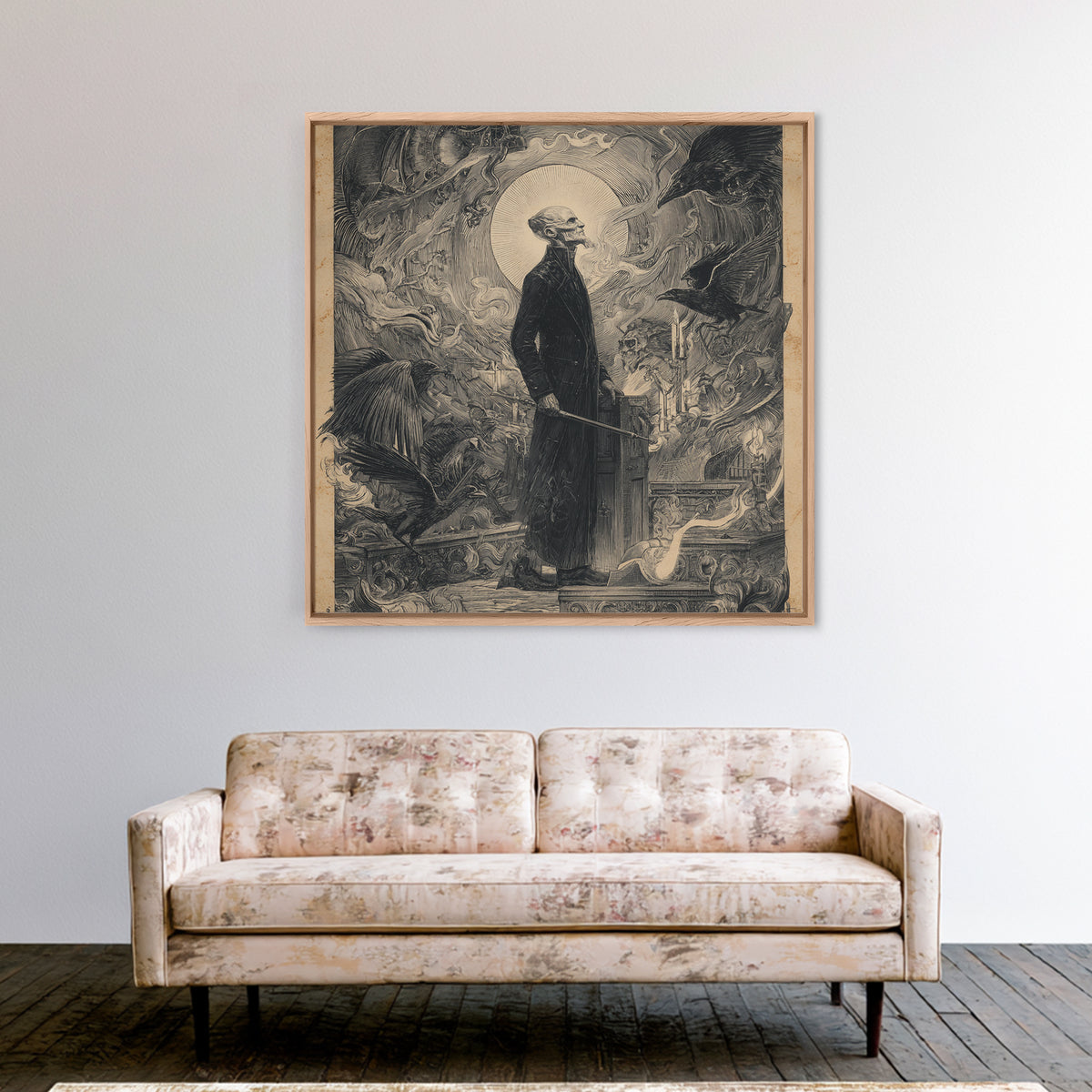 The Sinister Undertaker, Renaissance Engraving Art, Square Wall Art, Macabre Wall Art, Canvas Print, Halloween Wall Art, Spooky Wall Decor