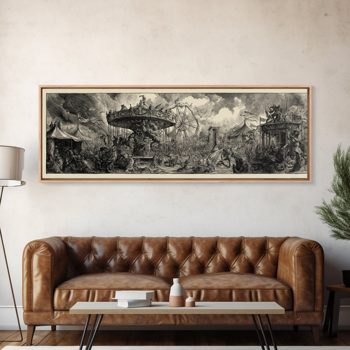 The Abandoned Carnival, Renaissance Engraving Art, Extra Wide Wall Art, Dark Fantasy Wall Art, Canvas Print, Halloween Wall Art