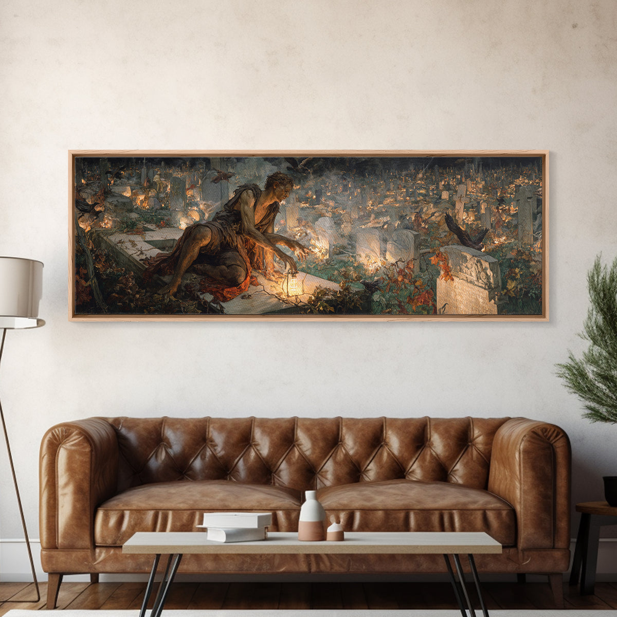 The Cemetery Lantern Festival, Dark Renaissance Art, Extra Wide Wall Art, Gothic Horror Wall Art, Canvas Print