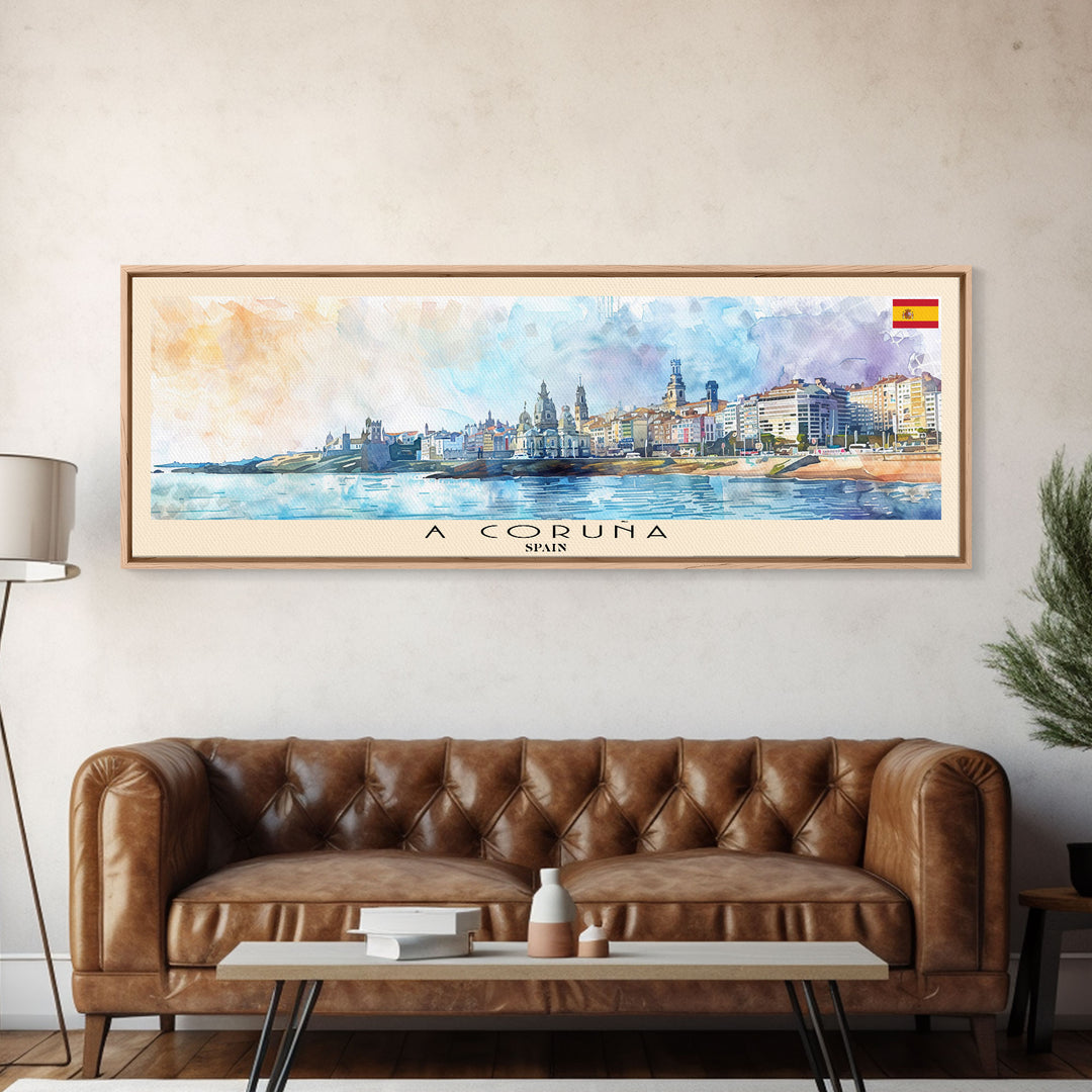 A Coruńa Spain Travel Art, City Art, Framed Canvas Print or Metal Wall Art, Europe Travel Poster, Panoramic Wall Art, Extra Wide Wall Art