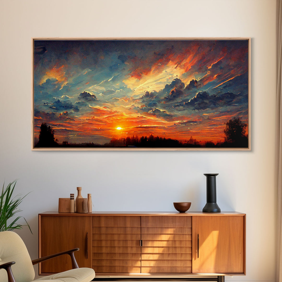 Mountain Sunset Oil Painting On Canvas, Canvas Print, Ready to hang gallery wrapped nature canvas print