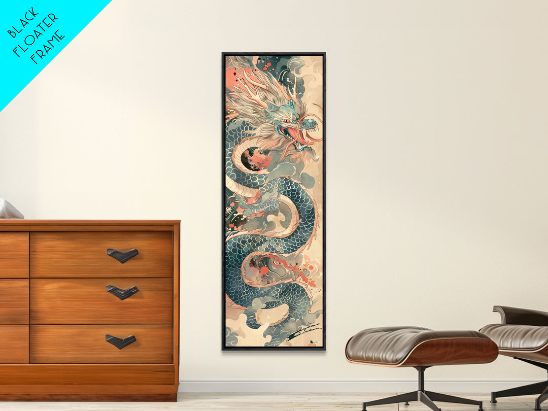 Mythical Japanese Dragon in Swirling Clouds – Skinny Art on Framed Canvas Print