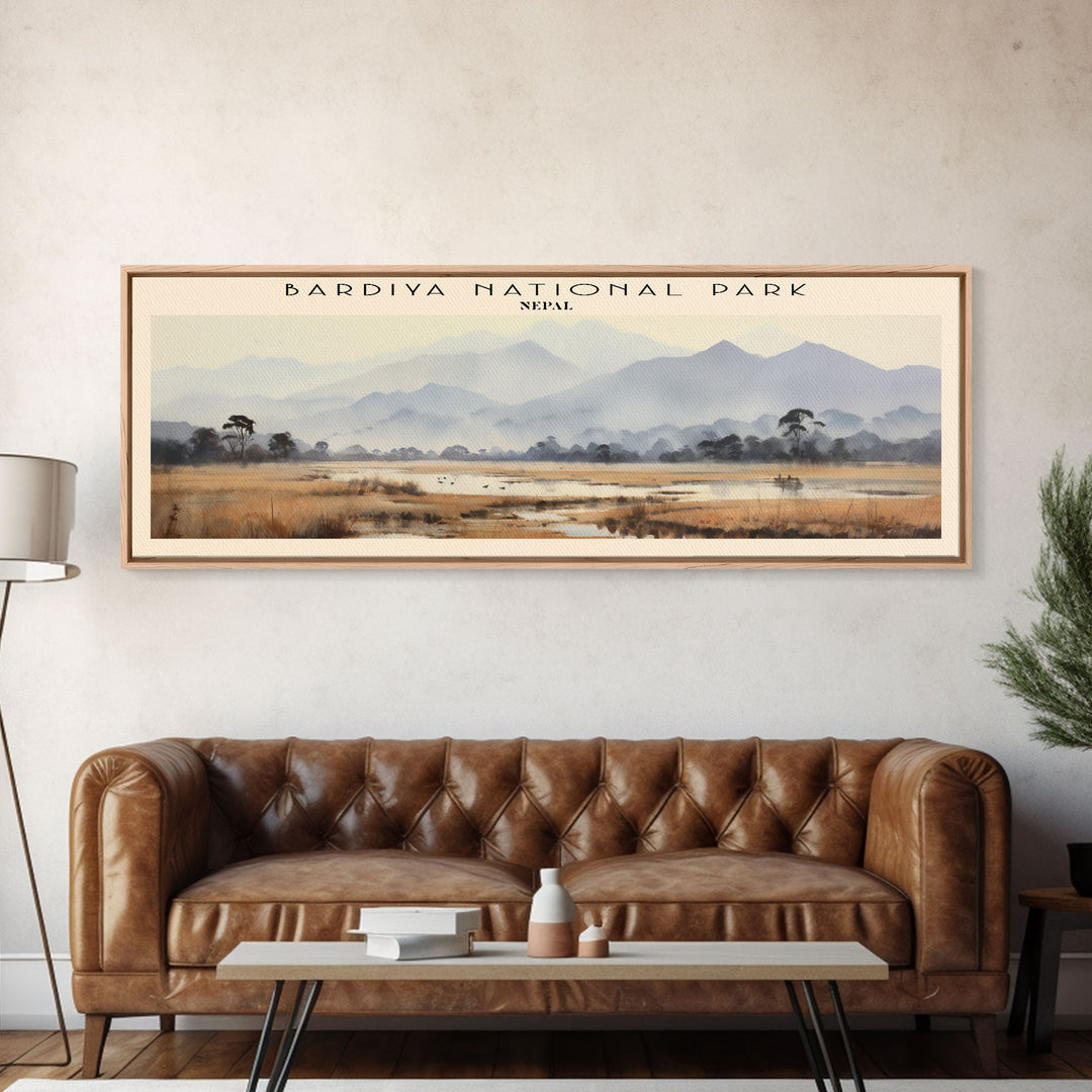 Bardiya National Park Retro Style Travel Poster - Framed Canvas Print - COUNTRY Travel Decor, Vintage Style Home Decor - Travel Print - Wall Art