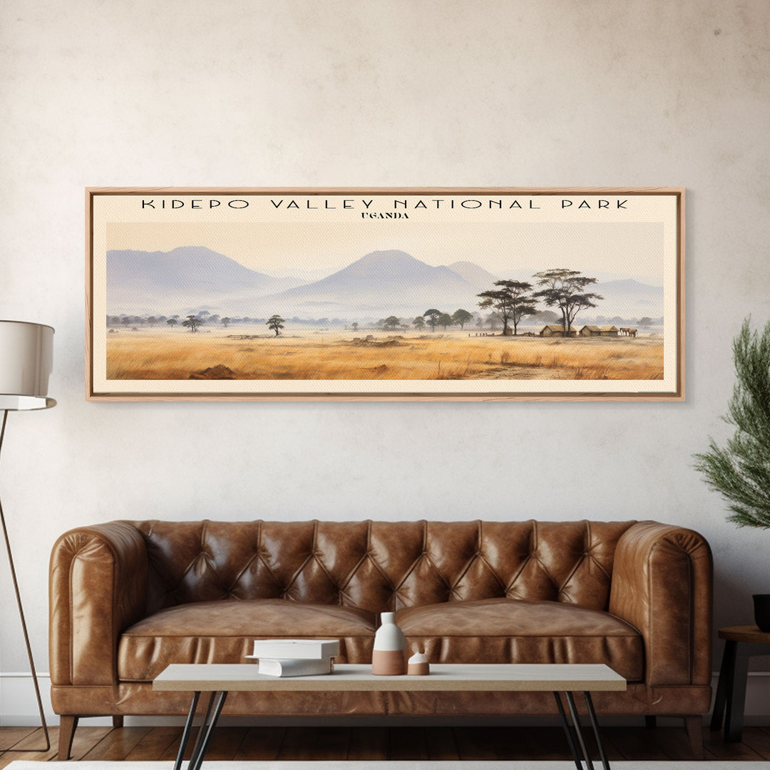 Kidepo Valley National Park Retro Style Travel Poster - Framed Canvas Print - COUNTRY Travel Decor | Vintage Style Home Decor - Travel Print - Wall Art