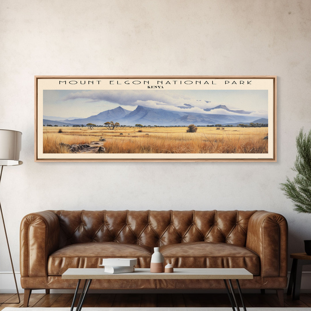 Mount Elgon National Park Retro Style Travel Poster - Framed Canvas Print - COUNTRY Travel Decor | Vintage Style Home Decor - Travel Print - Wall Art