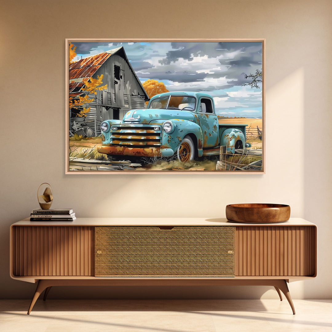Painting Of An Old Farmstead Framed Canvas Print, Metal Art, Living Room Wall Art, Original Art, Above Couch Art, Whimiscal Kitsch Decor