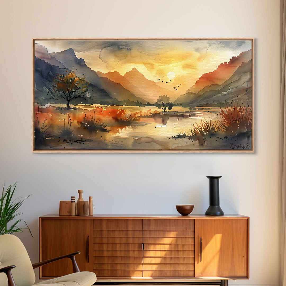 Peaceful Desert Landscape with Autumn Colors, Framed Canvas Print for Living Room Art, Perfect for Boho and Southwestern Decor