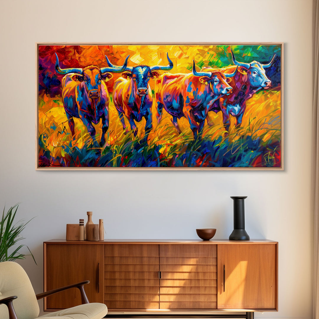 Expressive Cows in Abstract Colors, Perfect for Living Room Art, Framed Canvas Print, Bedroom Decor, Home Decoration, Modern Farmhouse Decor