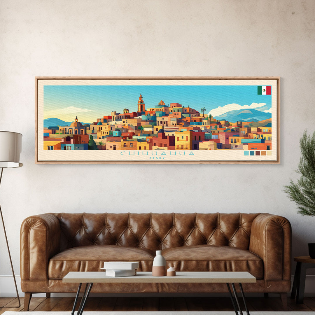 Chihuahua, Mexico Panoramic Travel Poster Canvas Print, Chihuahua, Mexico Painting, Mexico Art, Chihuahua Panoramic Travel Art, Travel Painting
