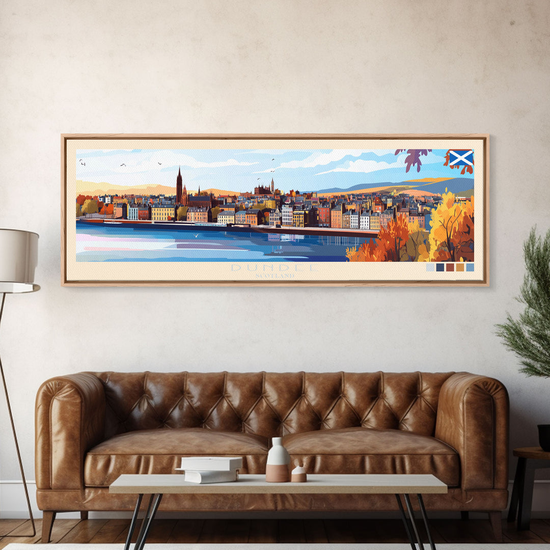 Dundee, Scotland Panoramic Travel Poster Canvas Print, Dundee, Scotland Painting, Scotland Art, Dundee Panoramic Travel Art, Travel Painting