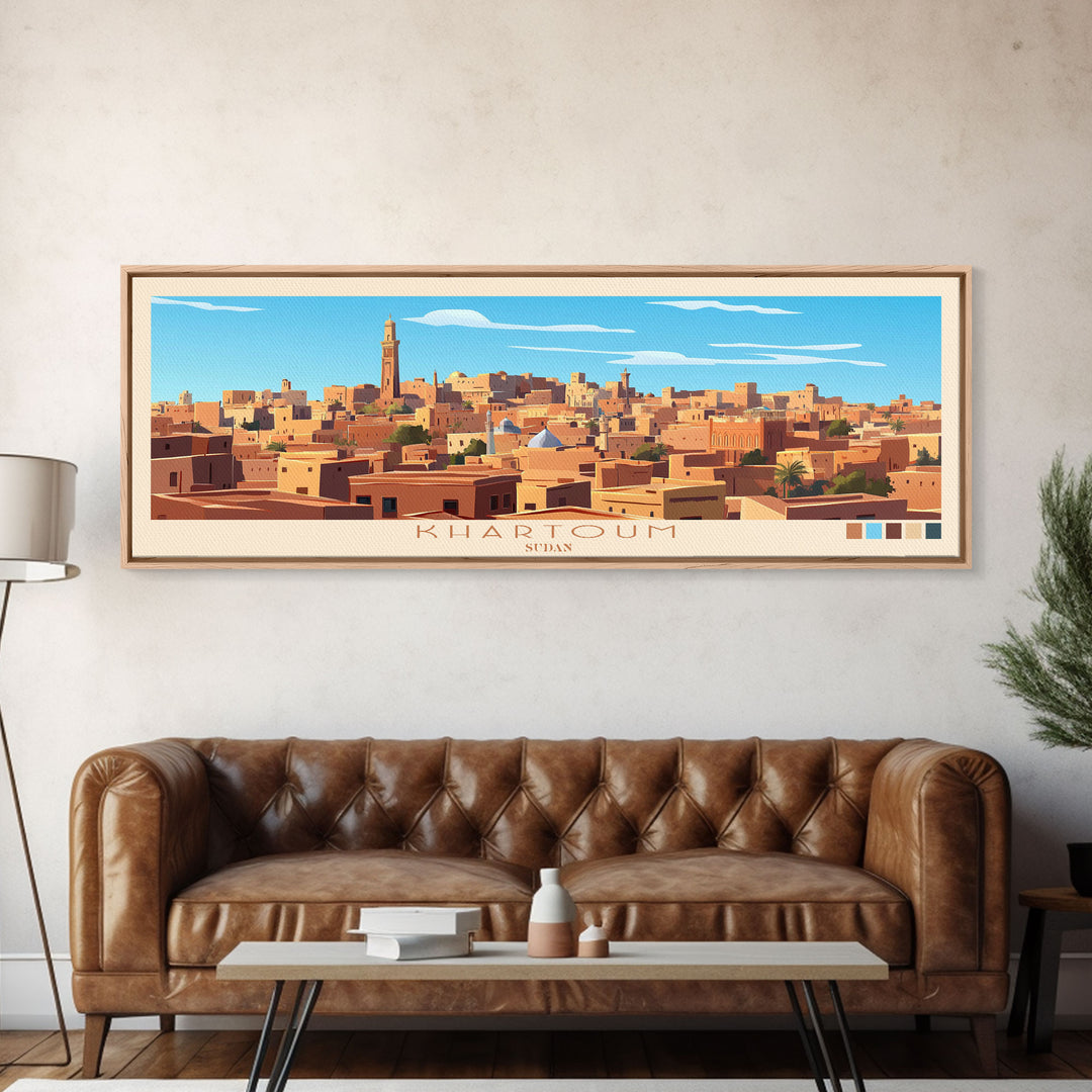 Khartoum, Sudan Travel Poster Panoramic Canvas Print, Khartoum, Sudan Painting, Sudan Art, Khartoum Travel Art, Guest Room Painting