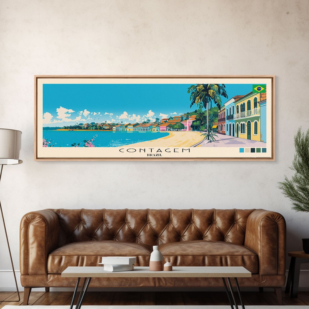 Contagem, Brazil Panoramic Canvas Print, Contagem, Brazil Painting, Brazil Art, Contagem Travel Poster, Travel Art, Guest Room Painting