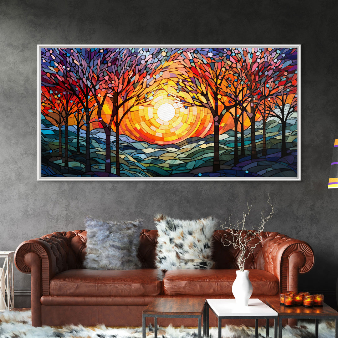 Colorful Mosaic Painting, Thanksgiving Decor, Stained Glass Canvas Print, Norse Mythology Inspired, Fall Centerpiece Art, Autumn Decor