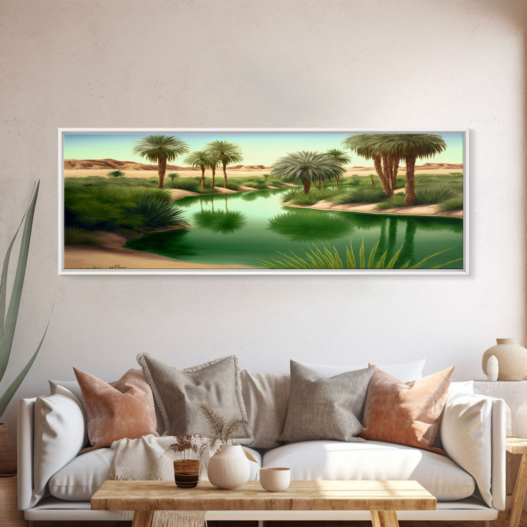 Desert Oasis Watercolor Landscape Canvas Print - Perfect for Living Room, Bedroom, Panoramic Extra Wide Format Art