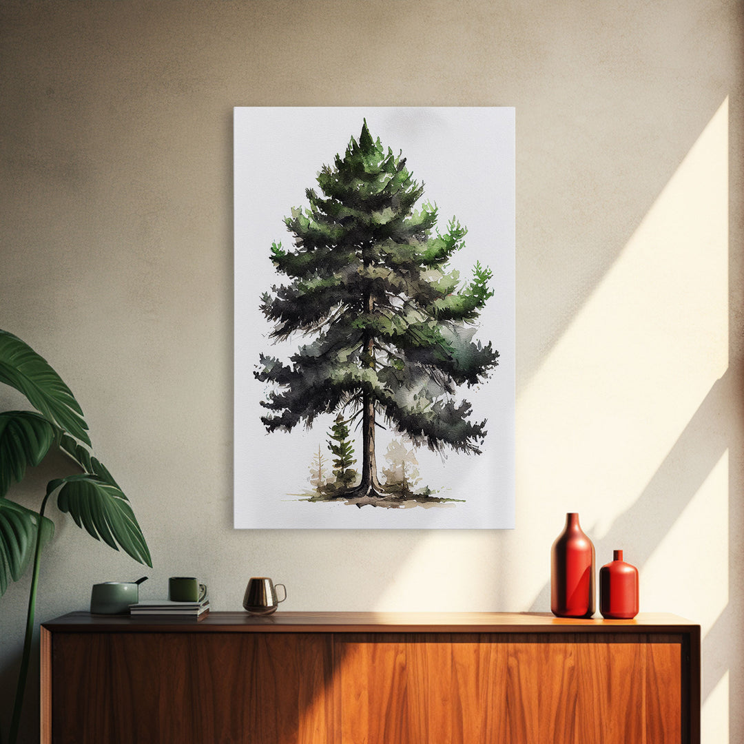 Pine Tree Watercolor Wall Art Canvas Print - Vibrant Colorful Nature Scene Artwork, lakehouse art