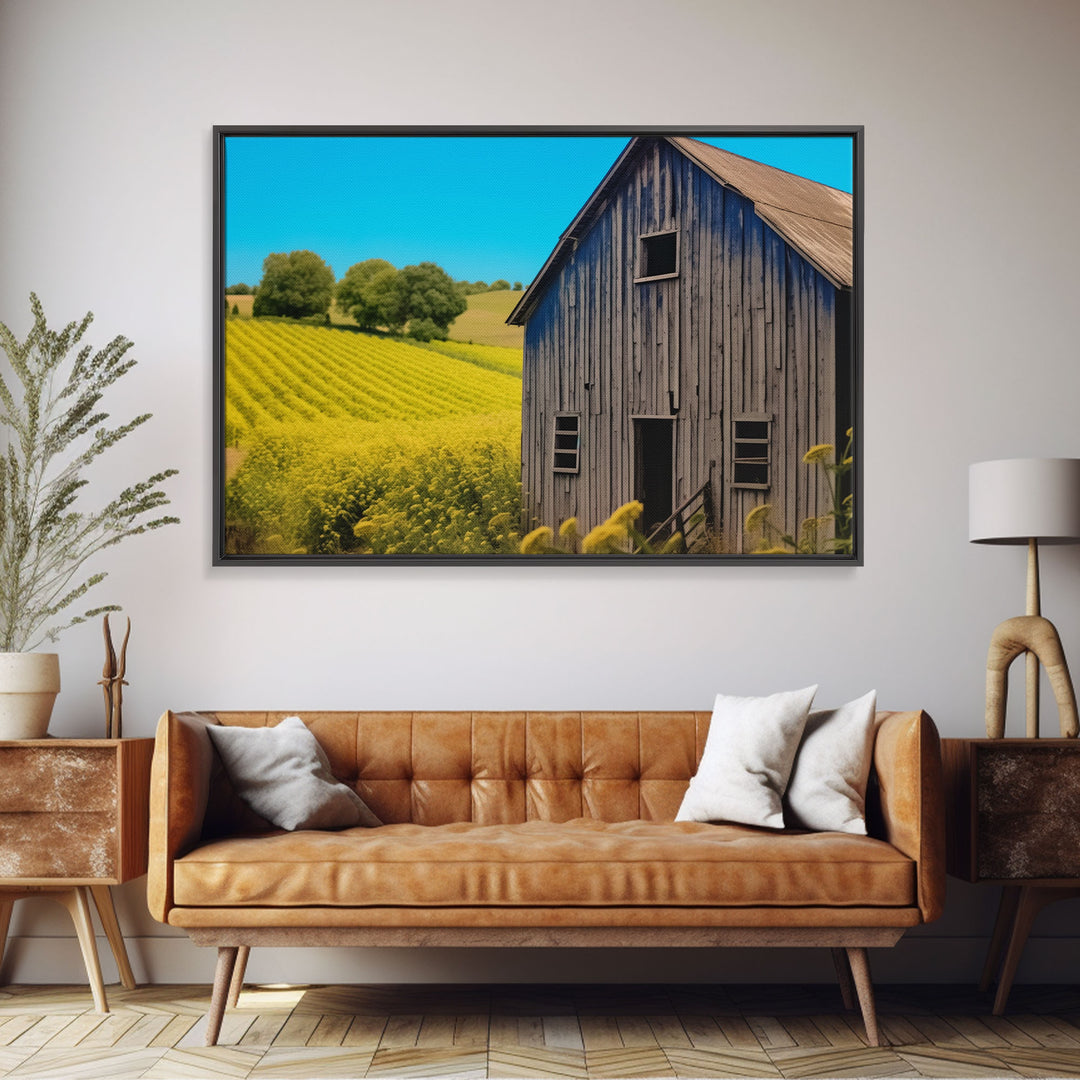 Liminal Spaces, Abandoned Barn Canvas Print, Rustic / Minimalist Cottagecore Wall Art, Framed Canvas Print, Dilapidated Barn Art