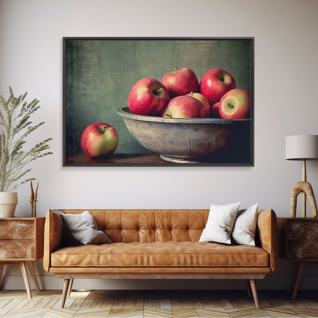 Primitive Vintage Kitchen Art Print, Farmhouse Country Kitchen Decor, Apples Print, Picture of Apples in Bowl for Kitchen Decor, Original