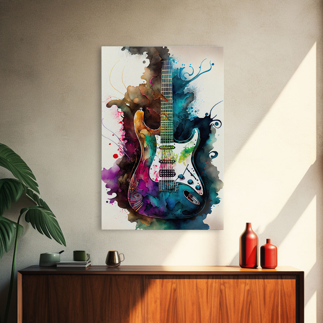 Electric Color Explosion Guitar Painting for Wall Decor, Vintage Guitar Lover Gift for Musical Wall Decor, Guitar Artwork Gift for Men