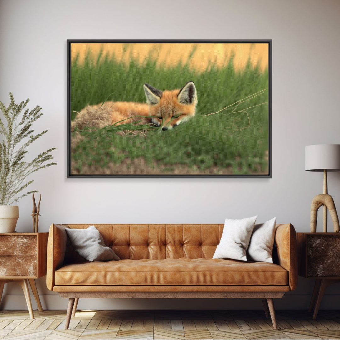 Cute Sleeping fox Framed Canvas Wall Art, Canvas Print Decor for Home & Office Decoration Canvas Ready to Hang