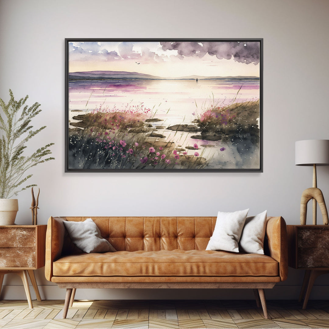Art for living room, serene landscape watercolor painting, framed canvas print, framed art, wall decoration canvas