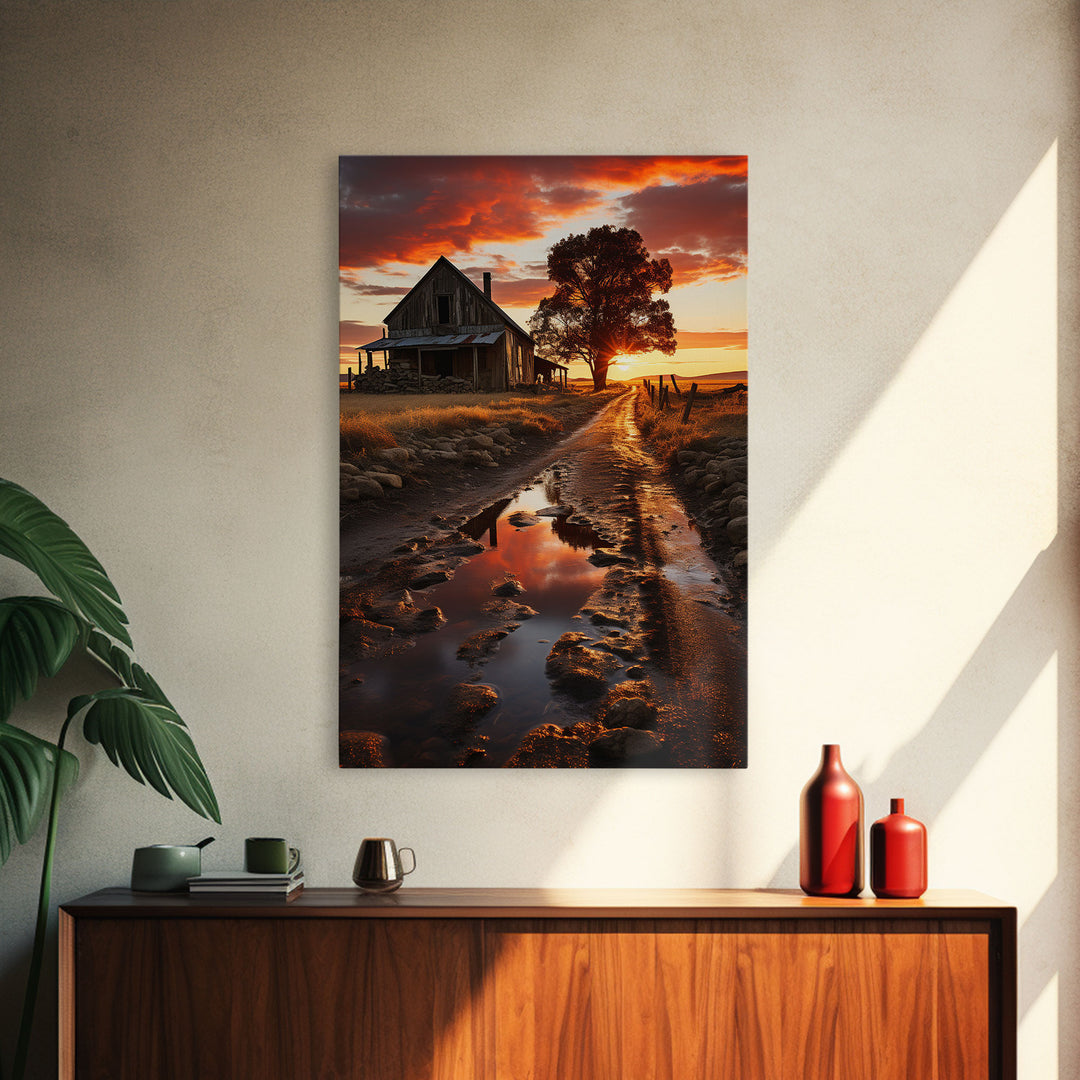 Country Lane Sunset Canvas Print, Country Roads, Dirt Road Art, Primitive Decor