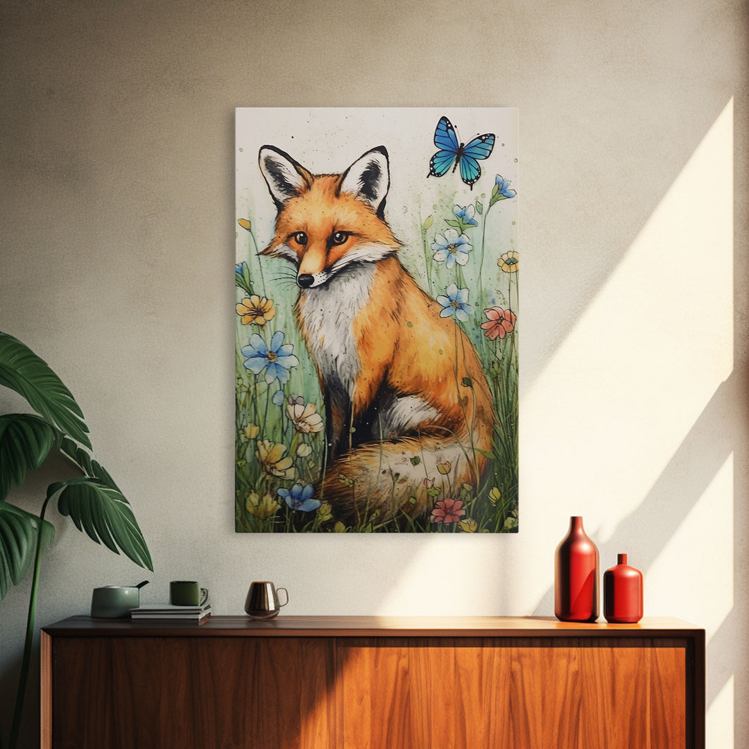Framed Fox Wall Art, Vintage Wall Art, Muted Neutral Colors, Animal Prints, Farmhouse Wall Decor, Moody Wall Decor, Canvas Print