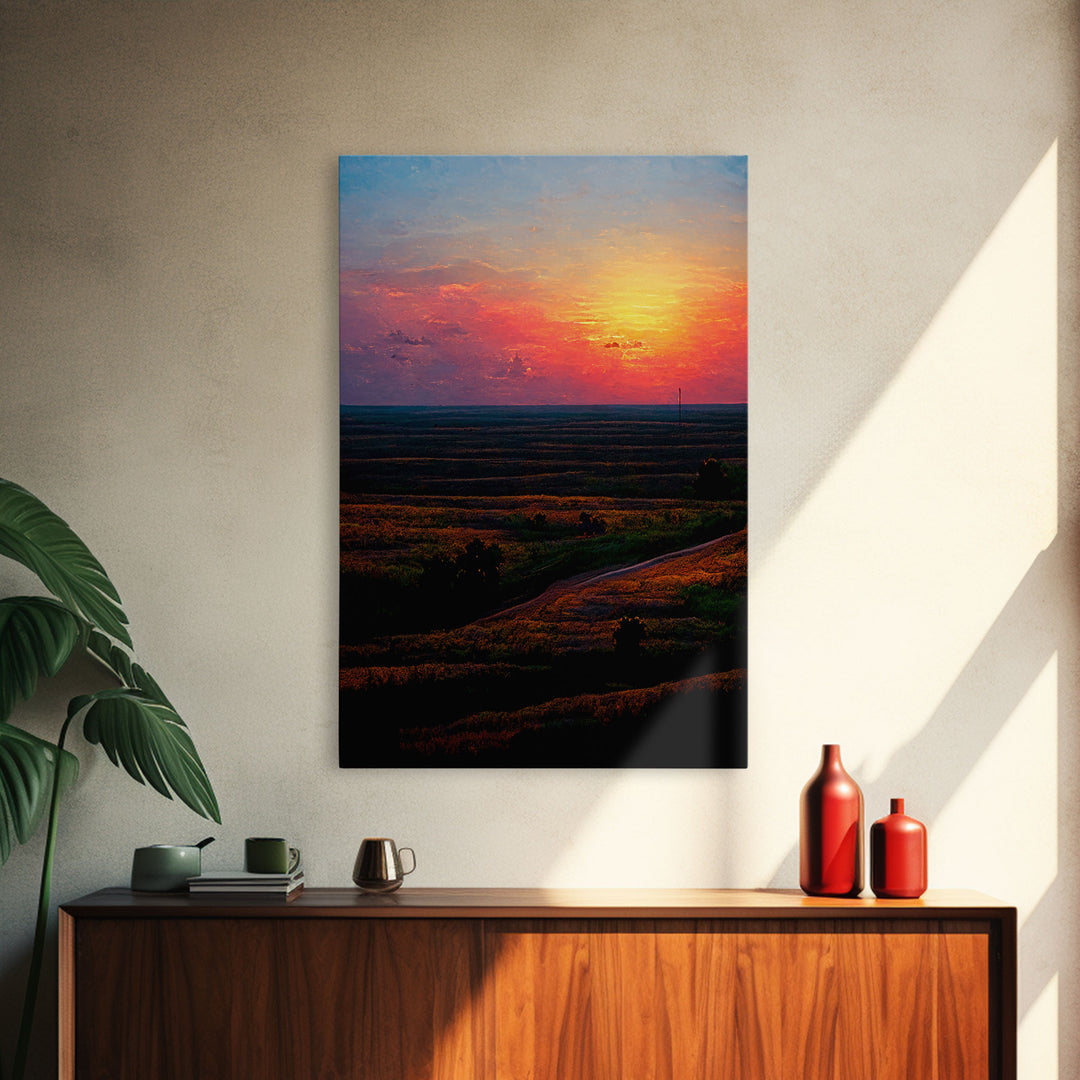 Sunset Over a Texas Field, Canvas Print, Landscape Art, Ready To Hang Wall Art