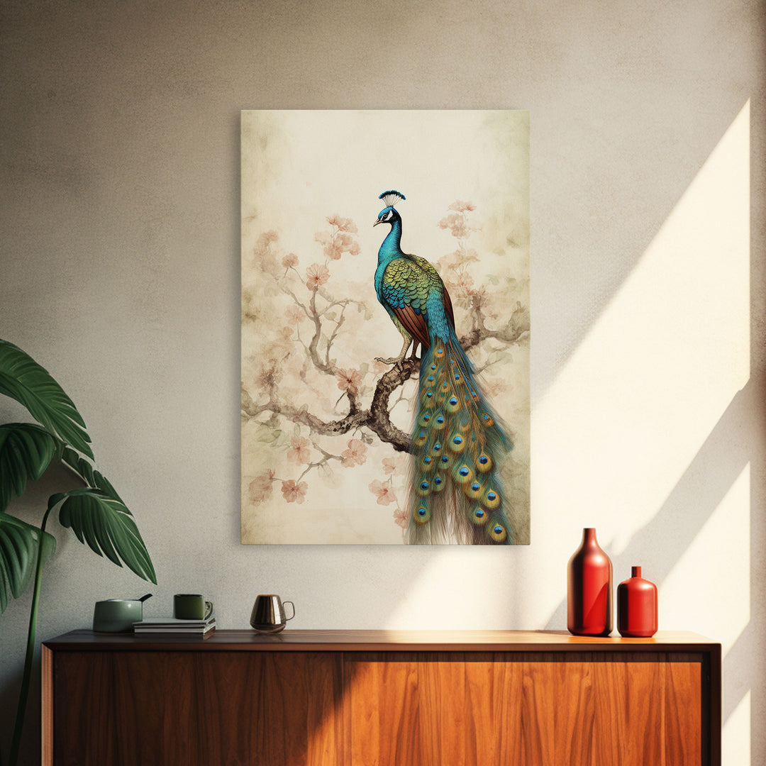 peacock wall art | peacock art print | boho wall art | peacock poster | mid century modern art | home office wall art | Farmhouse Canvas Art