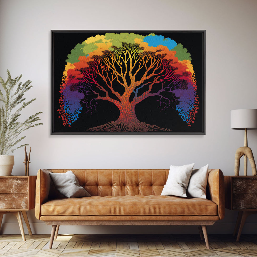 Rainbow Tree of Life, Framed Canvas Print