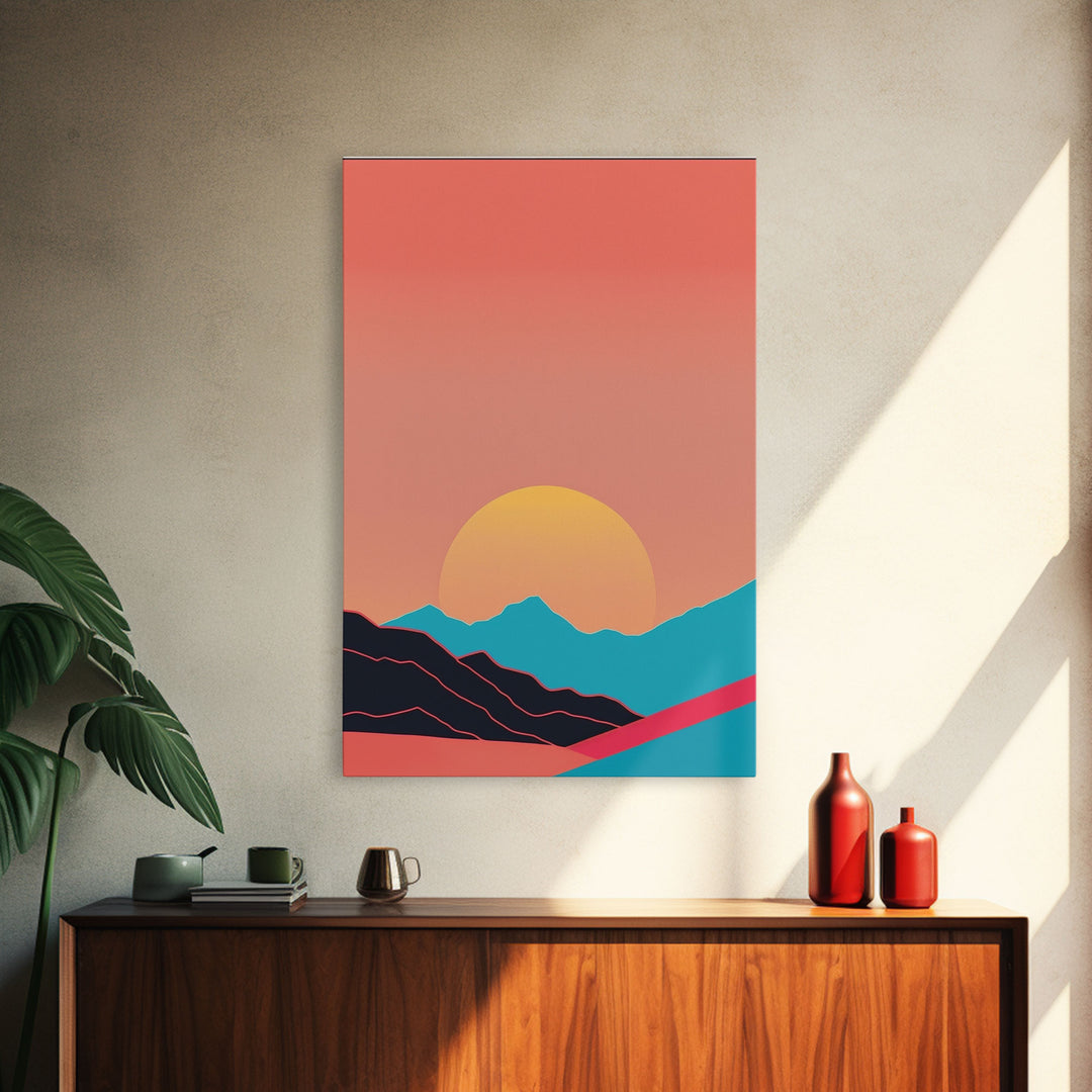 Peach Sunset, Framed Canvas Print, Minimalist Art Deco Inspired Wall Art