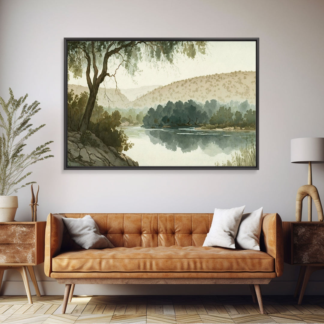 Wall Art Oil Painting Landscape Framed Canvas Print, Vintage Nature Framed Large Gallery Art, Antique Style Art Ready to Hang