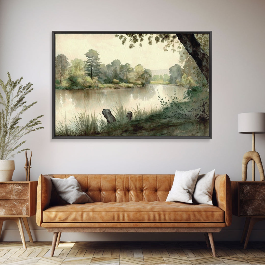 Retro Rustic Boho Style Vintage Landscape Wall Art Canvas Print, Sketch Natural Framed Large Gallery Art, Minimalist Art Ready to Hang