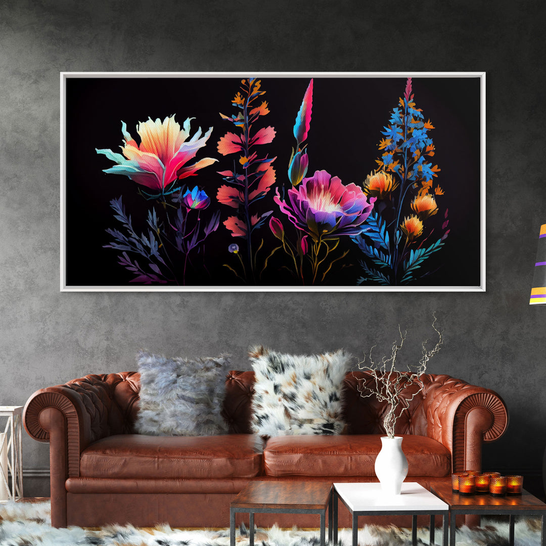 Colorful Floral Wall Art, Mother's Day Gift, Gift For Mom, Black background, Wild Flowers, Nature Art, Rustic Farmhouse Art, Minimalist Deco