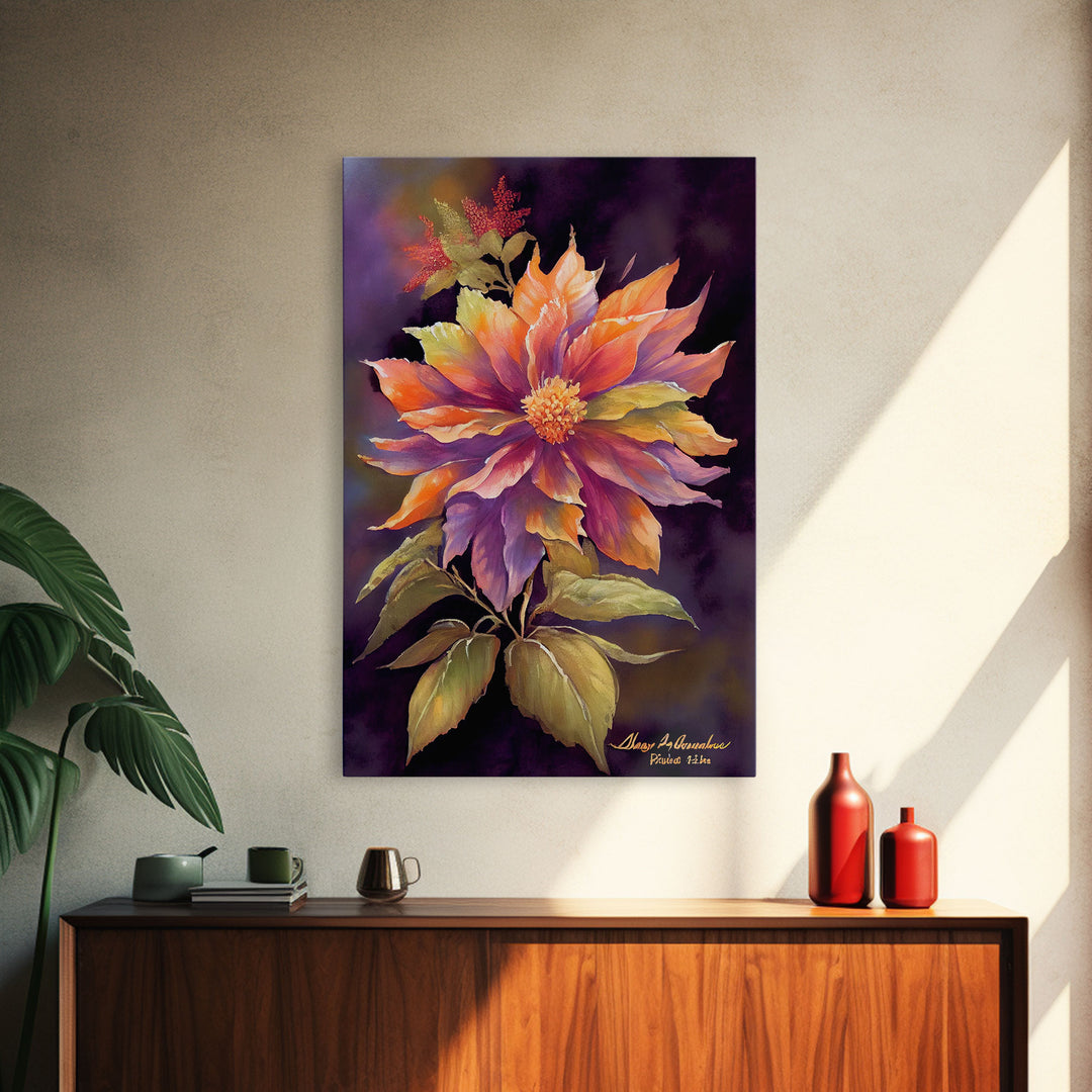 Vintage Style Flower / Botanical Painting Print / Framed Canvas Print / Beautiful Floral Decor / Boho Style Flower Art / Minimalist Painting