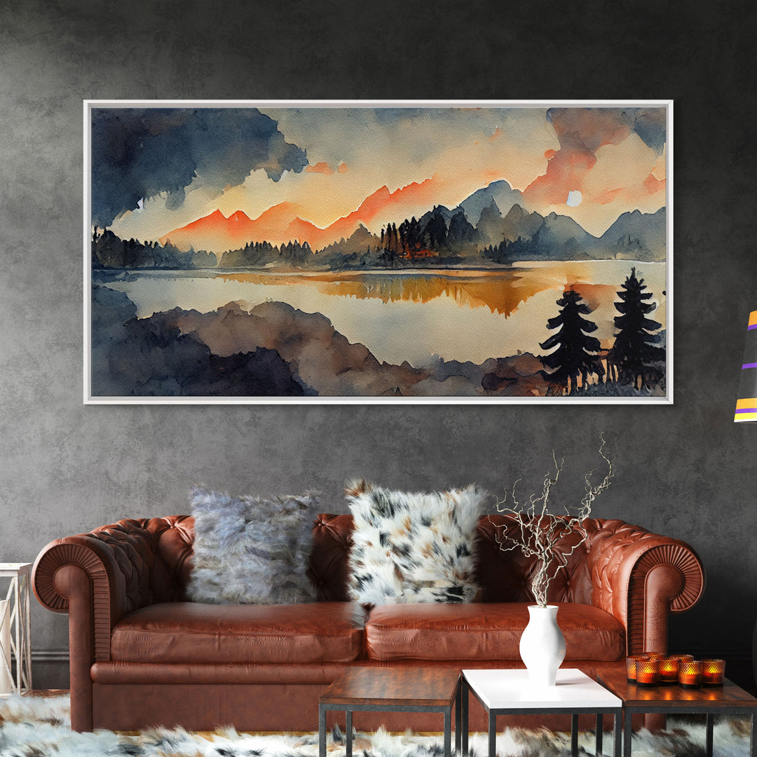 Watercolor painting of a forest fire, canvas print, landscape art