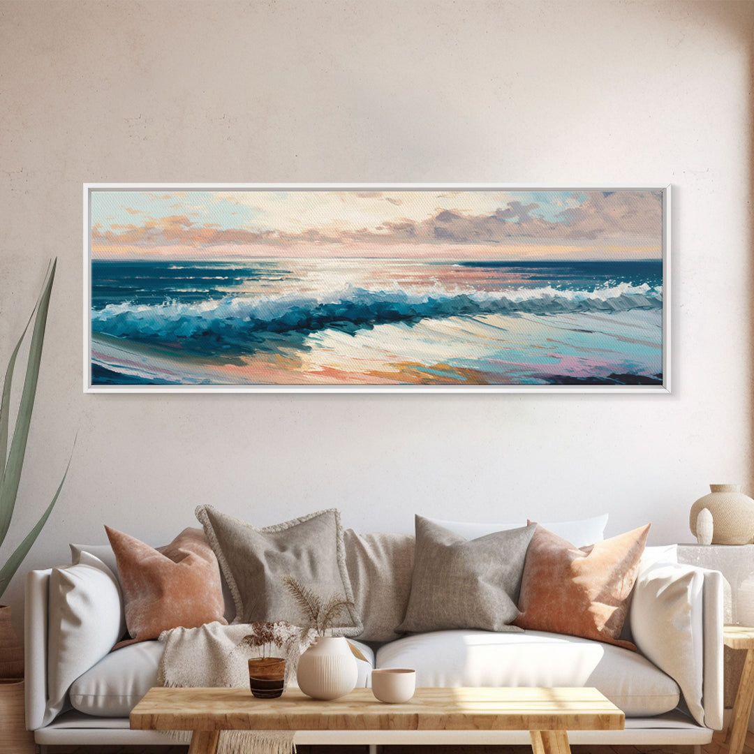 Panoramic Ocean Beach canvas prints Sea landscape Nautical photo Coastal canvas print Sea wave canvas Extra large wall art Ready to hang