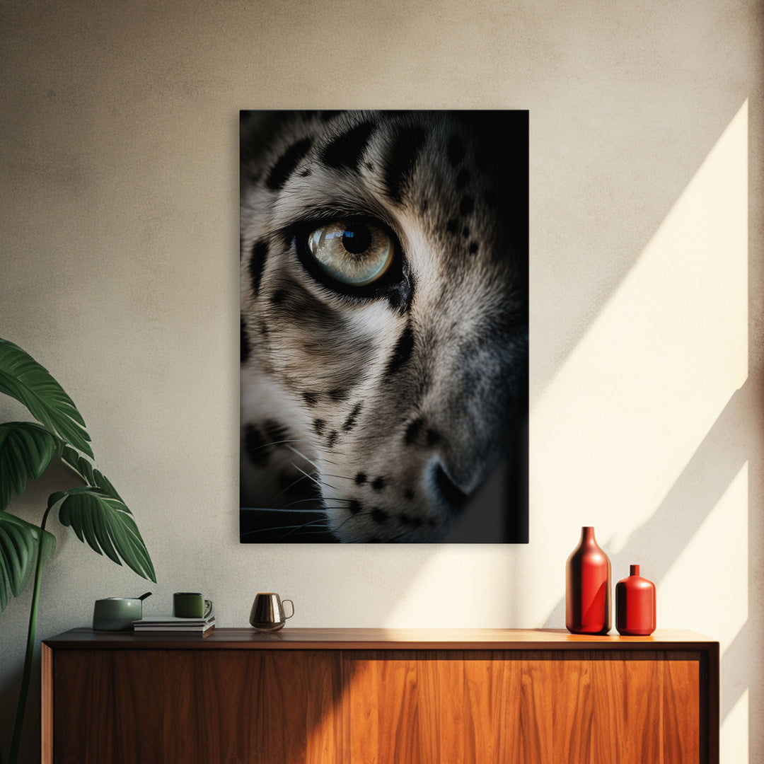 Snow Leopard Photography Art, Framed Canvas Print, Predator Art, Big Cat Art