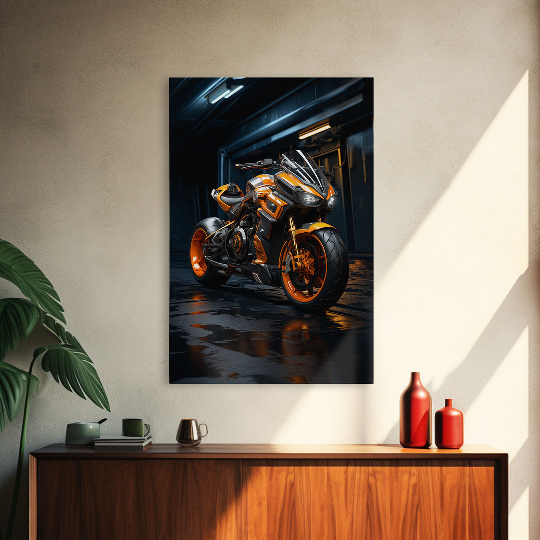 Futuristic Cyberpunk Motorcycle Concept Art, Sport Bike Canvas Print