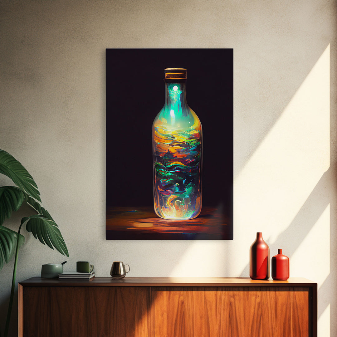 Miniature world in a bottle canvas print, high fantasy wall art, magical wall art, ready to hang wall art