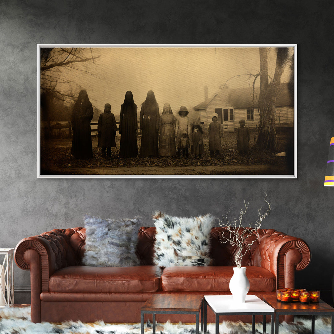 Spooky Ghost Family, Vintage Tin Type Photography Art, Framed Canvas Print, Dark Academia, Spooky Victorian Halloween Decor, Spoopy Ghosts