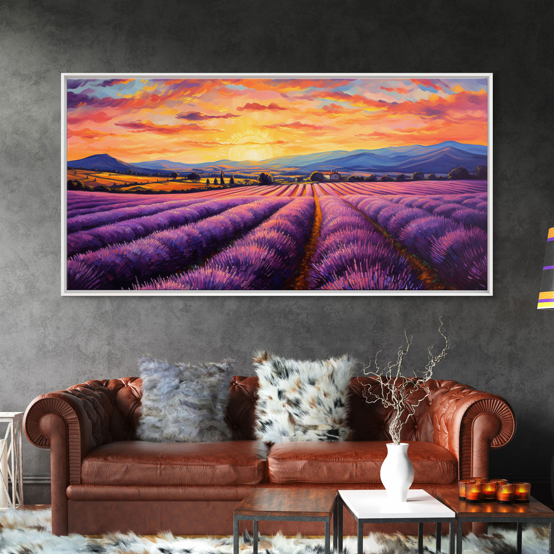 Lavender Fields, Framed Canvas Print, Purple Art, Southwestern Decor, Farmhouse Art, Centerpiece Art, Digital Wall Art, Landacape Painting